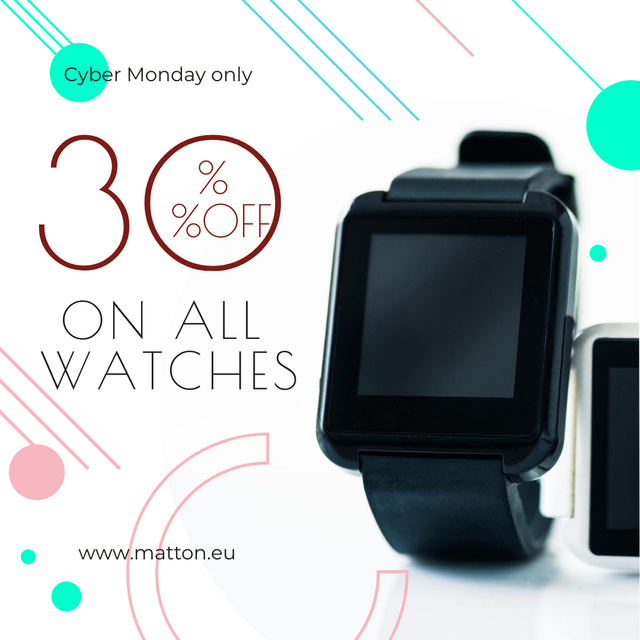 Cyber Monday Sale Smart Watch Device Instagram AD Design Template