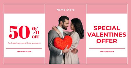 Ontwerpsjabloon van Facebook AD van Gekoesterde kortingen voor Valentijnsdag