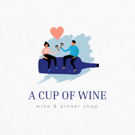 Wine Shop Ad with Couple holding Wineglasses Logo Design Template