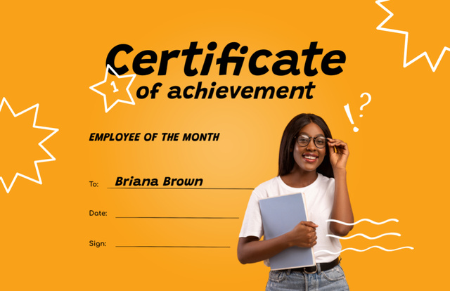 Employee of Month Award with Smiling Businesswoman Certificate 5.5x8.5in Design Template
