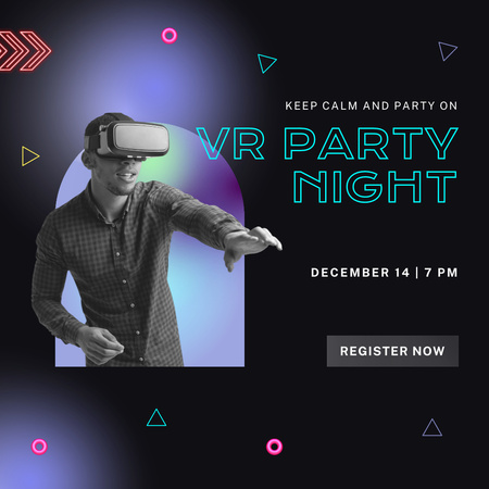 Virtual Reality Party Invitation with Man using Headset Instagramデザインテンプレート