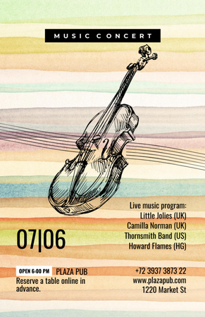 Designvorlage Classical Music Concert Violin Sketch für Flyer 5.5x8.5in