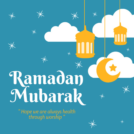 Blue Greeting on Month of Ramadan Instagram Design Template