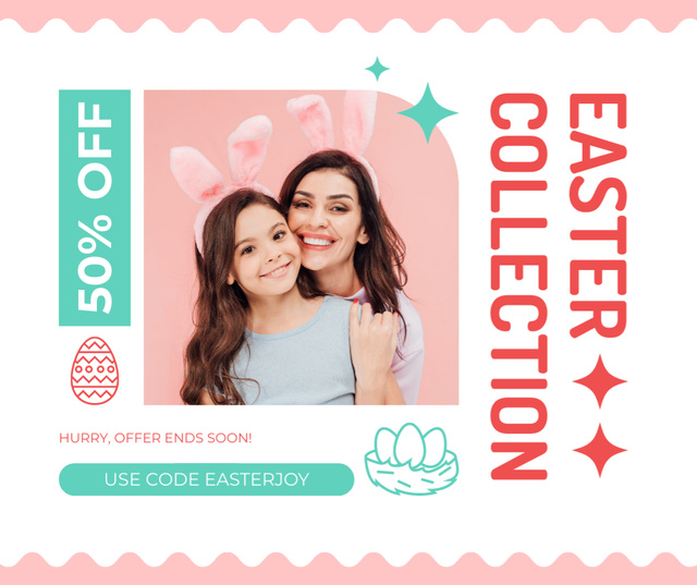 Ontwerpsjabloon van Facebook van Easter Collection with Cheerful Mom and Daughter