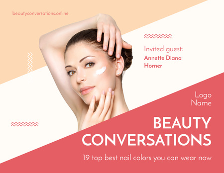 Exciting Beauty Event Announcement with Woman Applying Face Cream Flyer 8.5x11in Horizontal Design Template