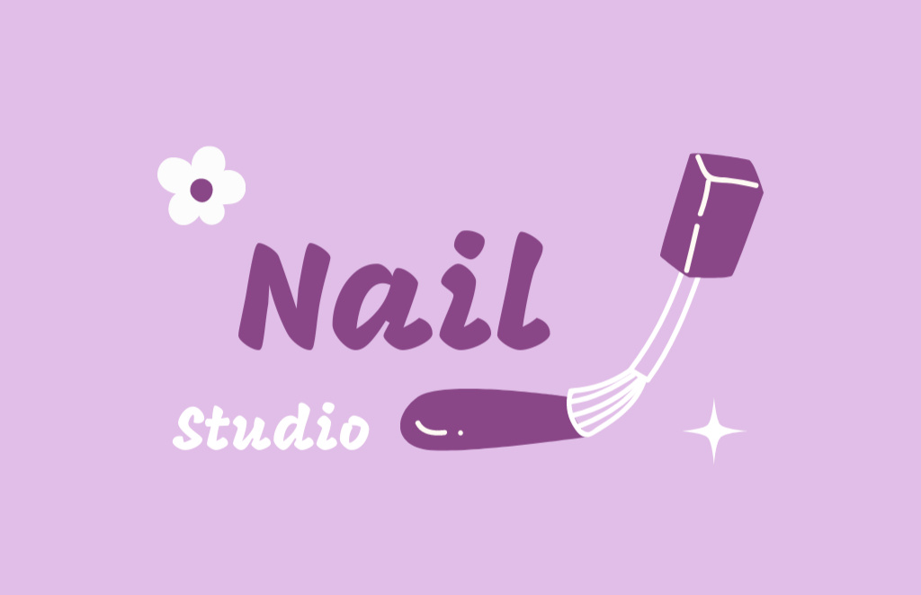 Nails Studio Ad with Purple Nail Polish and Flower Business Card 85x55mm Πρότυπο σχεδίασης