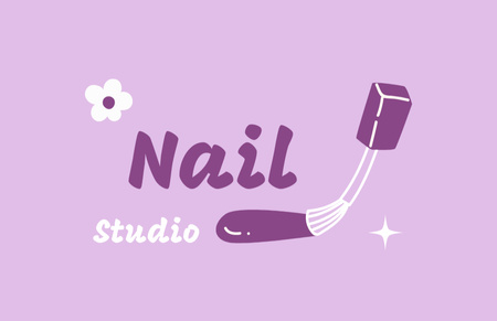 Nails Studio Ad with Purple Nail Polish and Flower Business Card 85x55mm Design Template