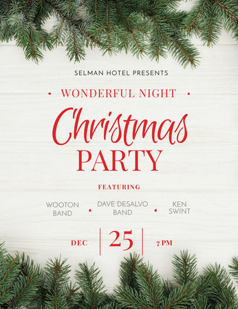 Karácsony éjszakai parti bejelentése fenyő gallyakkal Invitation 13.9x10.7cm tervezősablon