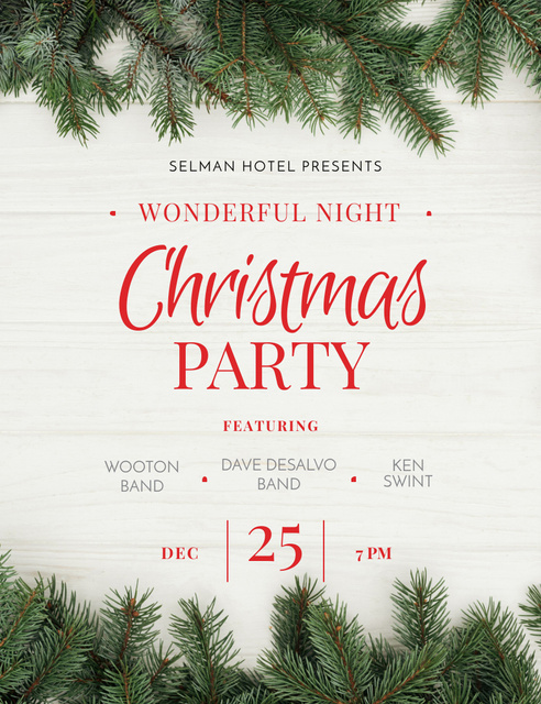 Plantilla de diseño de Christmas Night Party Announcement With Fir Twigs Invitation 13.9x10.7cm 