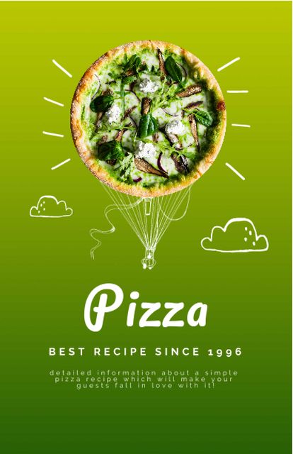 Cute Illustration of Delicious Pizza Recipe Card Design Template