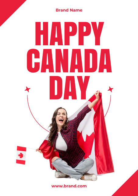 Beautiful Girl with Flag of Canada Poster Design Template