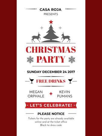 Christmas Party Invitation with Tree and Deers Poster US – шаблон для дизайну