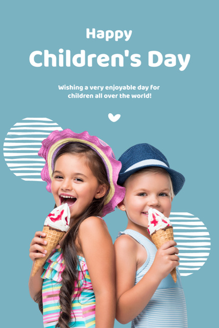 Designvorlage Children's Day with Cute Kids Eating Ice Cream für Postcard 4x6in Vertical