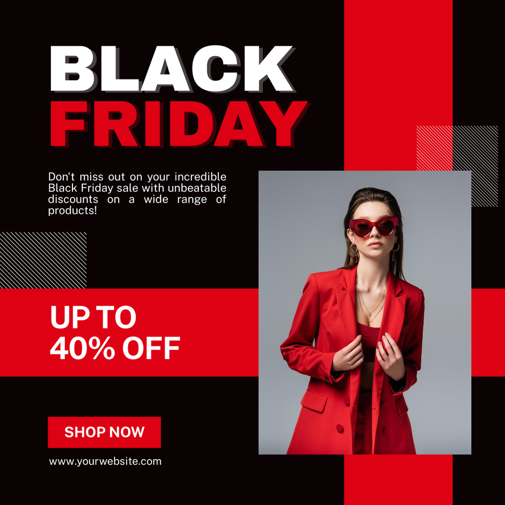 Black Friday Sales Blitz Announcement on Red and Black Instagram ADデザインテンプレート