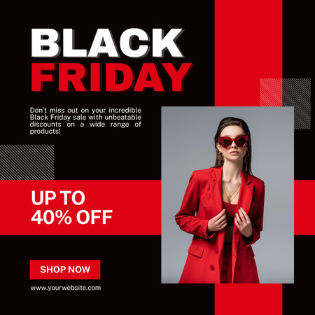 Black Friday Sales Blitz Announcement on Red and Black Instagram AD Design Template