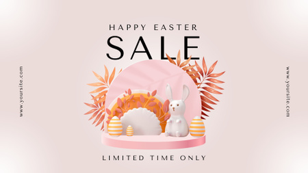Happy Easter Sale Announcement with Cute Pink Decorations FB event cover – шаблон для дизайну