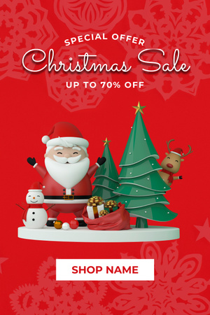 Christmas Sale Ad with Santa Figurine on Red Pinterest Design Template