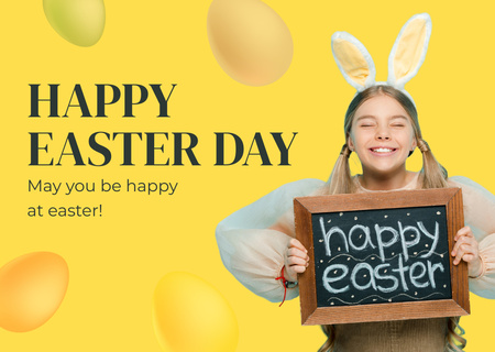 Happy Easter Day Wishes with Smiling Child Card Design Template