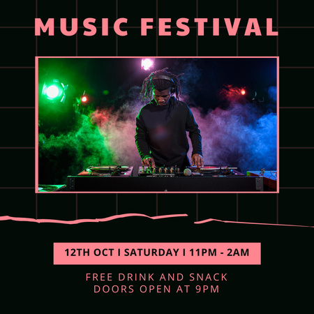 Music Festival Announcement with DJ Instagram AD Design Template
