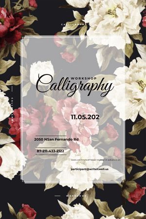 Calligraphy workshop Announcement with flowers Tumblr Modelo de Design