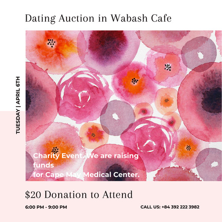 Dating Auction announcement on pink watercolor Flowers Instagram AD Design Template