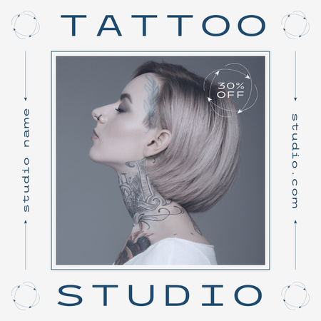 Platilla de diseño Tattoo Studio With Discount And Sample Of Art Instagram