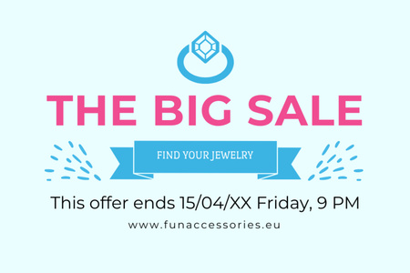 Modèle de visuel Jewelry Big Sale Announcement with Ring Icon in Blue - Flyer 4x6in Horizontal