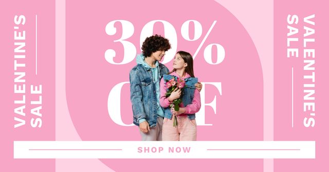 Valentine's Day with Couple in Love on Pink Facebook AD Modelo de Design