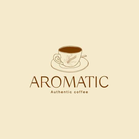 Coffee House Emblem with Cup of Aromatic Coffee Logo 1080x1080px Modelo de Design