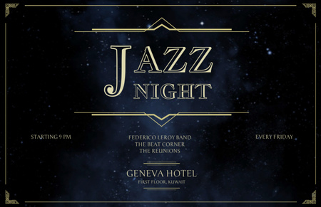 Jazz Night with Star Night Sky Flyer 5.5x8.5in Horizontal Tasarım Şablonu