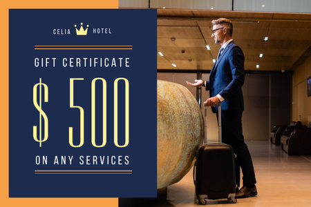 Platilla de diseño Airport Services Offer with Businessman with Luggage Gift Certificate