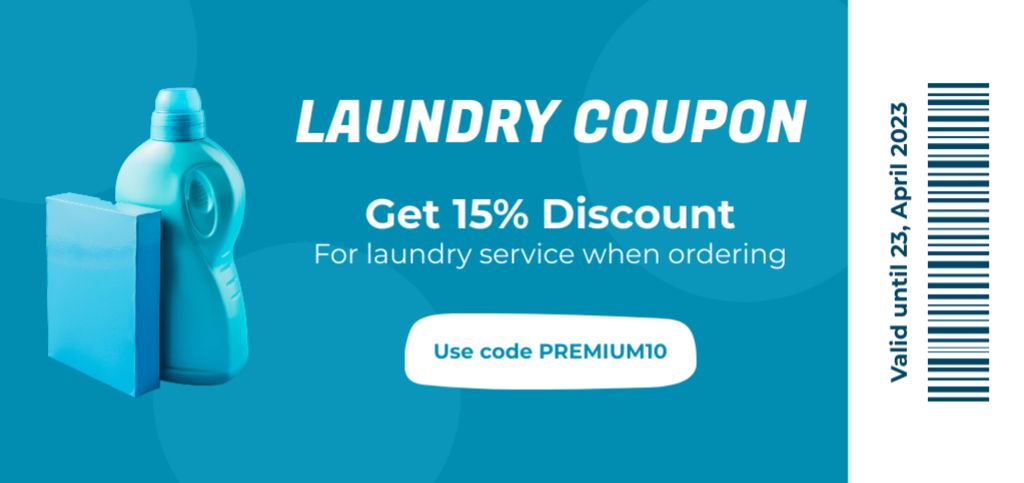 Ontwerpsjabloon van Coupon Din Large van Laundry Service with Blue Bottle at Discount
