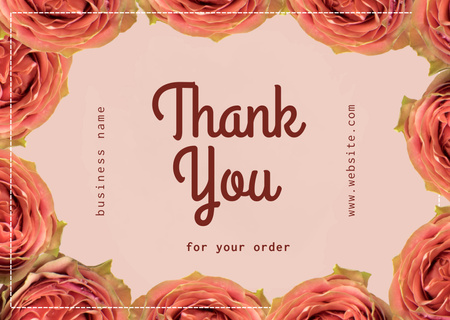 Thank You Letter for Order with Roses Frame Card Design Template