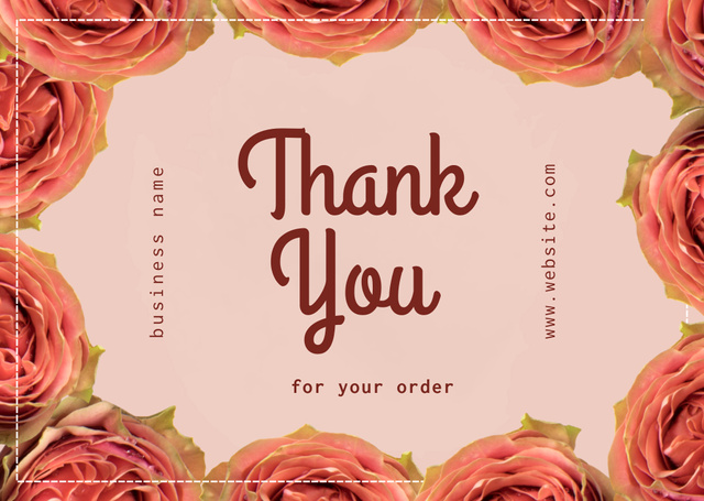Thank You Letter for Order with Roses Frame Card Modelo de Design