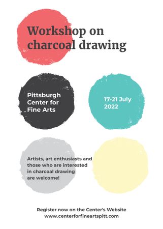 Designvorlage Charcoal Drawing Workshop colorful spots für Invitation