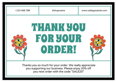 Thank You Phrase with Illustration with Eyes in Flowers Card Design Template