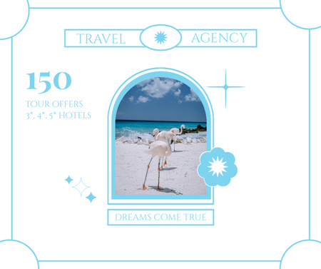 Travel Inspiration with Flamingos on Beach Facebook Design Template