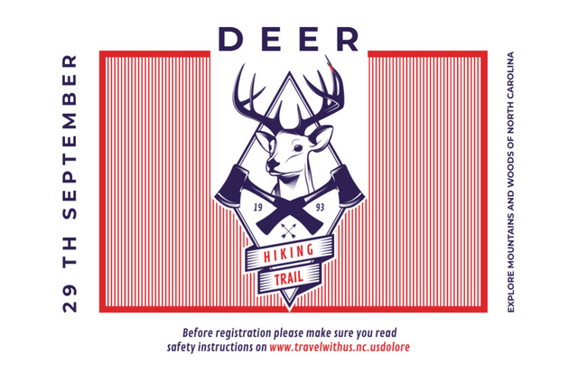 Hiking Travel Company Emblem with Deer And Offer On September Flyer 5.5x8.5in Horizontal Design Template