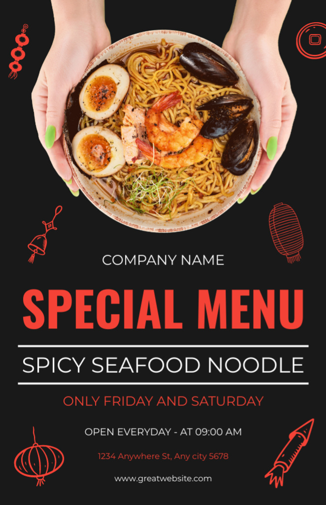 Ontwerpsjabloon van Recipe Card van Special Offer Spicy Noodles
