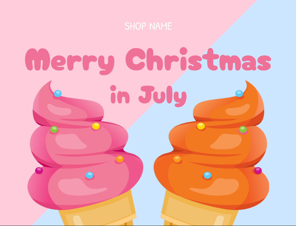 Merry Christmas in July Greeting with Ice Cream Postcard 4.2x5.5in Design Template