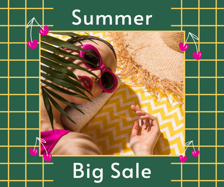 Template di design Summer Collection Ad with Young Woman on Beach Mat Facebook