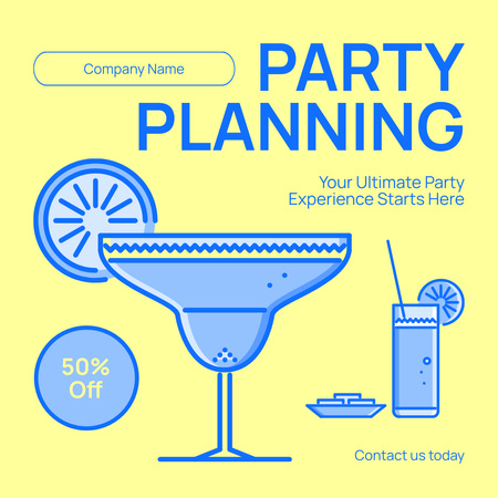 Designvorlage Planungsparty mit verschiedenen Cocktails für Instagram AD