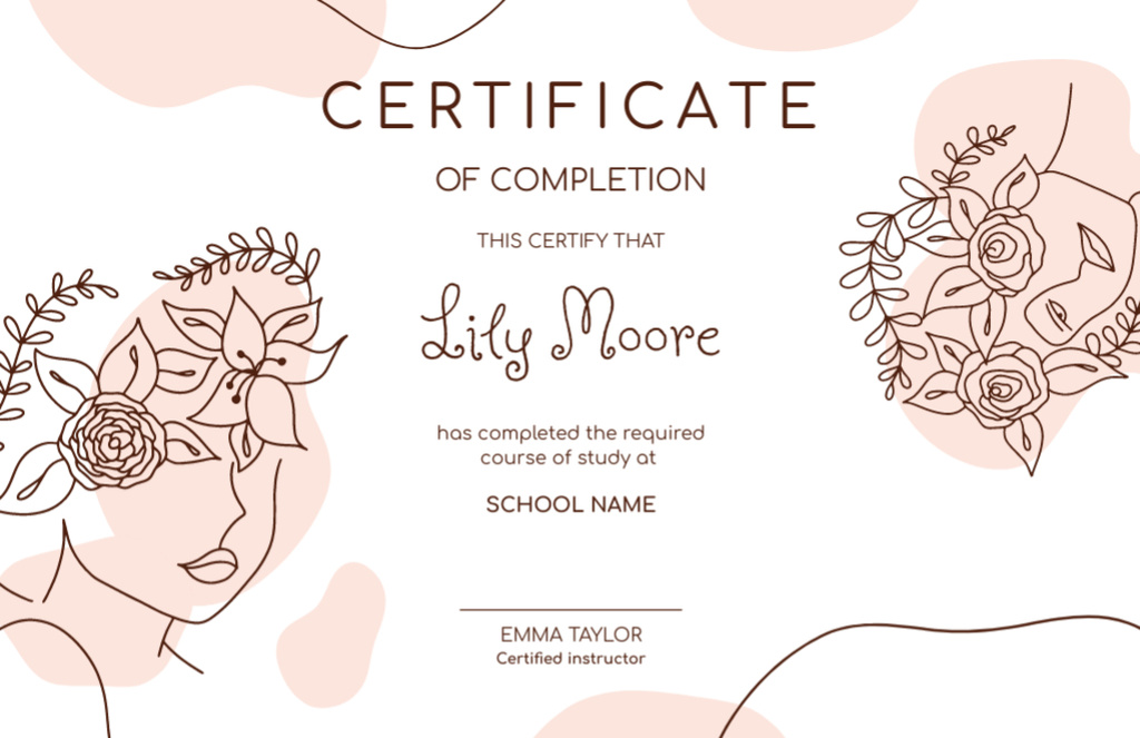 Award for Completion of School Course Certificate 5.5x8.5in Design Template