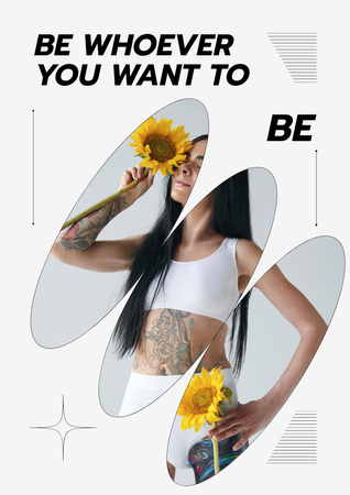 Designvorlage Self Love Inspiration with Beautiful Woman with Sunflowers für Poster A3