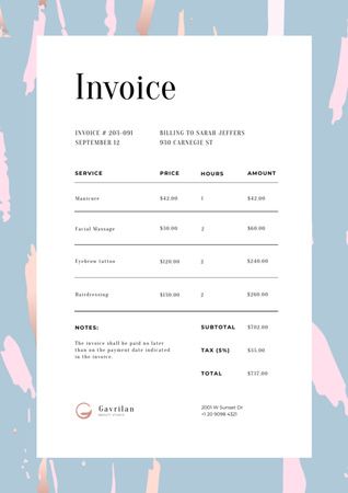 Beauty Services in Painted Spots Frame Invoice Design Template