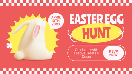 Easter Egg Hunt Ad with Cute Little White Bunny FB event cover Design Template