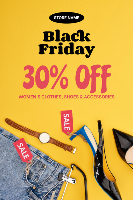 Black Friday Female Clothes Sale Offer Postcard 4x6in Vertical Design Template