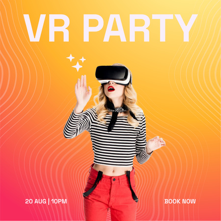 Virtual Party Invitation with Lady in VR Glasses Instagram Modelo de Design