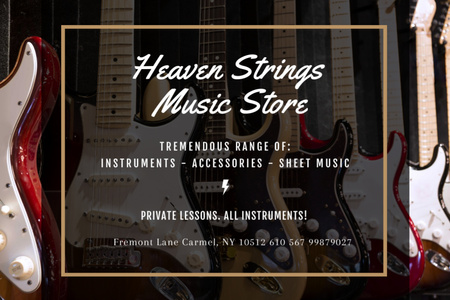 Music Store Offer with Guitars Postcard 4x6in Design Template