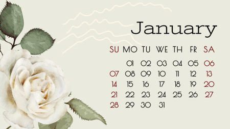 Designvorlage Schöne Illustration der weißen Rose für Calendar